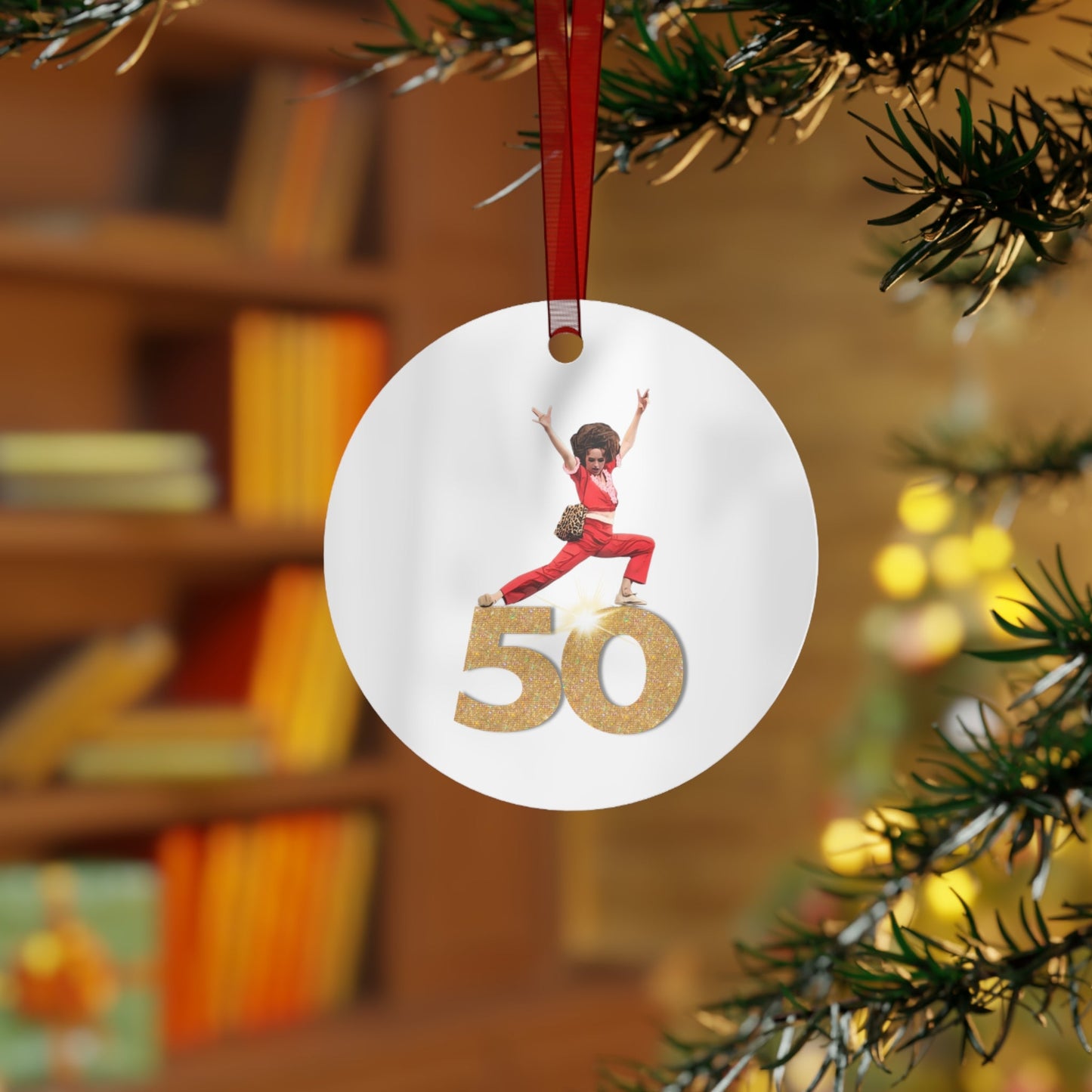 Metal Ornament, I'm 50, Sally O'Malley Ornament, Molly Shannon, I like to Kick and Stretch, 3.5in., Double-sided