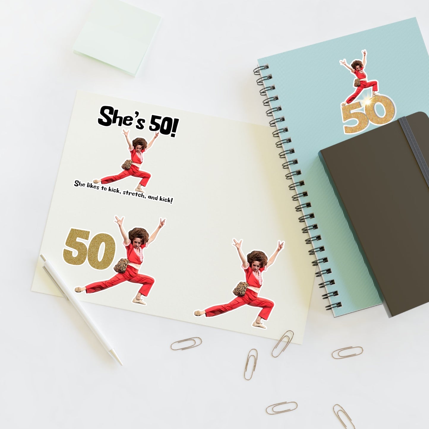 I'm 50, Sally O'Malley Sticker Bundle, Molly Shannon, I like to Kick and Stretch
