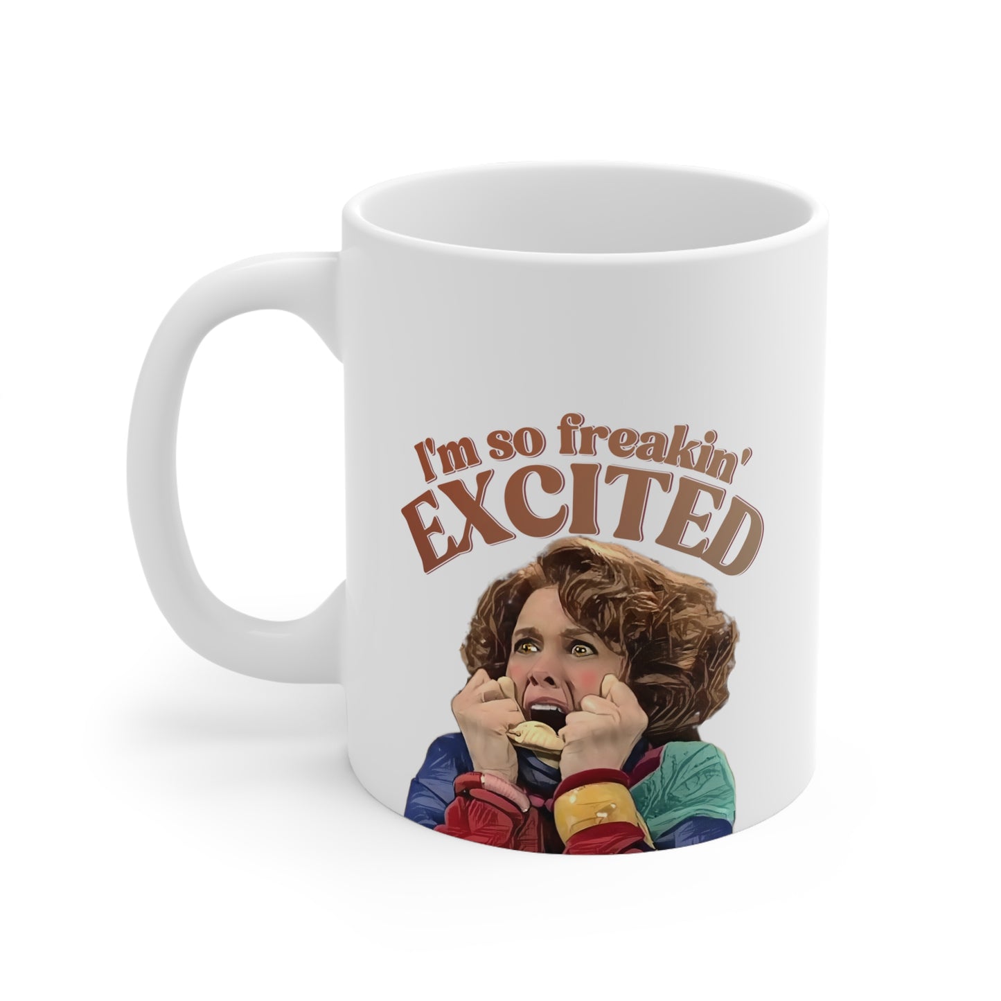 Sue SNL Mug, SNL, Kristin Wiig, I'm So Freakin Excited, Cosplay