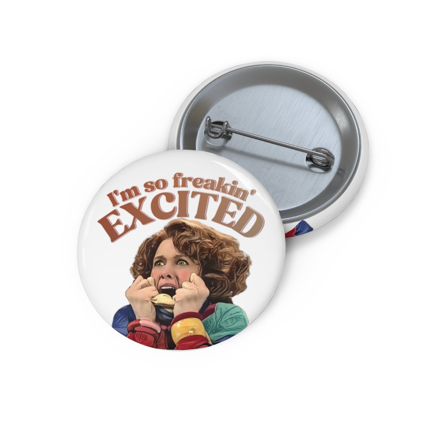 Sue SNL Button Pin, SNL, Kristin Wiig, I'm So Freakin Excited, Cosplay