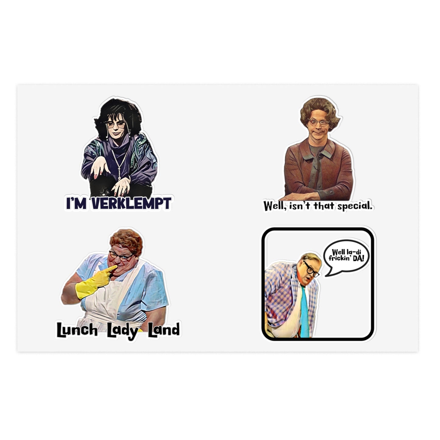 SNL Characters Sticker Sheet, Verklempt, Coffee Talk, Church Lady, Lunch Lady, Matt Foley