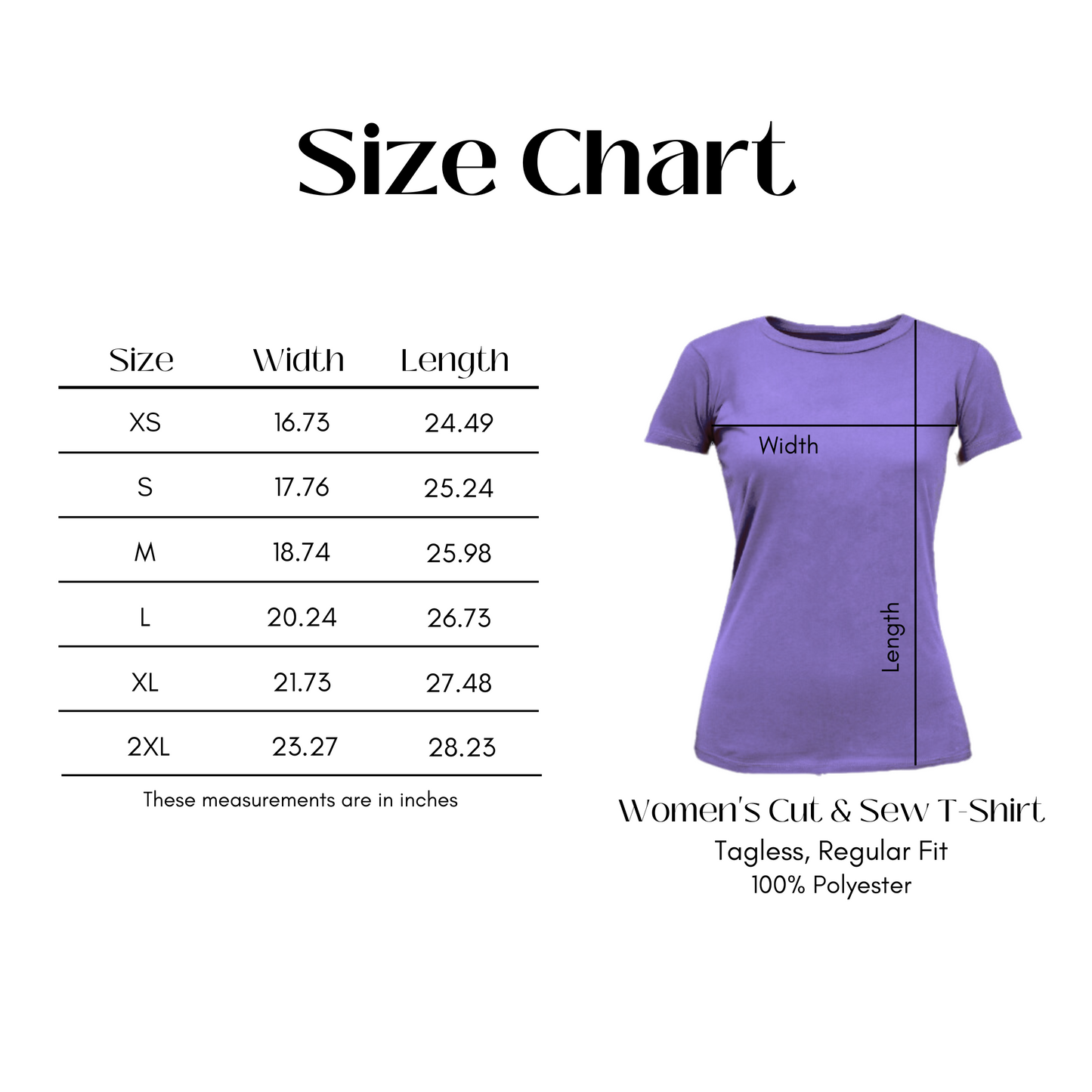 the size chart for a women's t - shirt